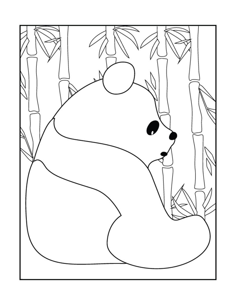 Disegno da colorare di panda kawaii che mangia il bambu'