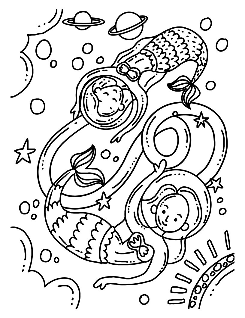 Disegno da colorare di sirene kawaii