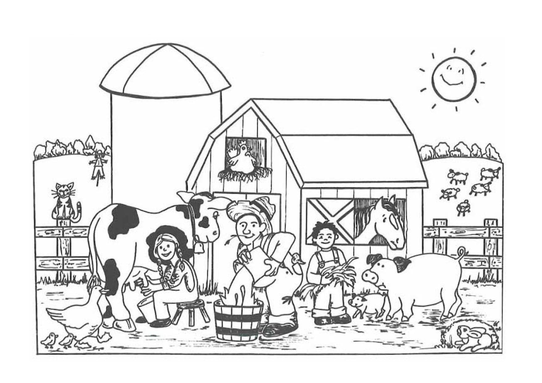 Disegno 02 di animali della fattoria da stampare e colorare