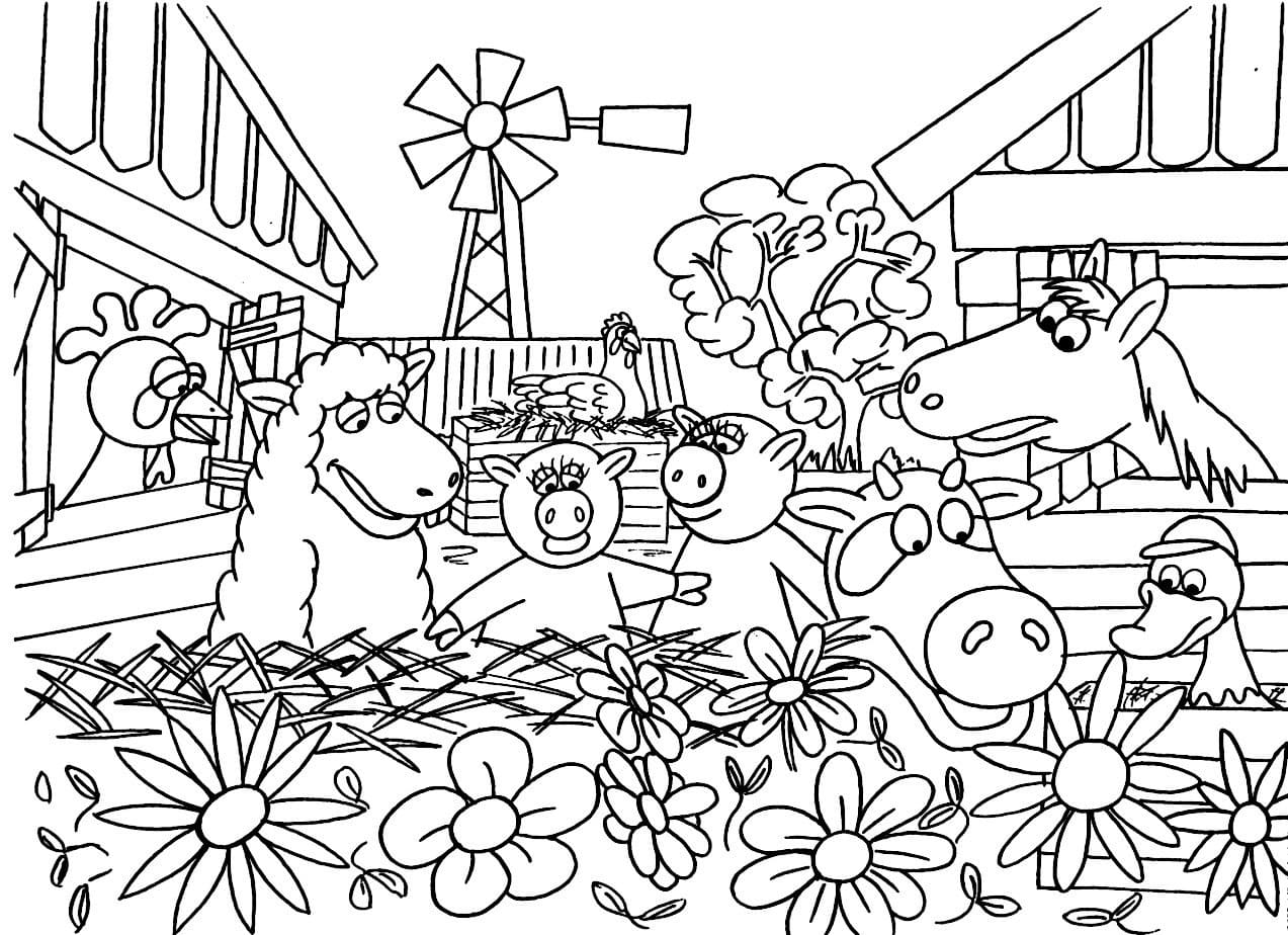 Disegno 04 di animali della fattoria da stampare e colorare
