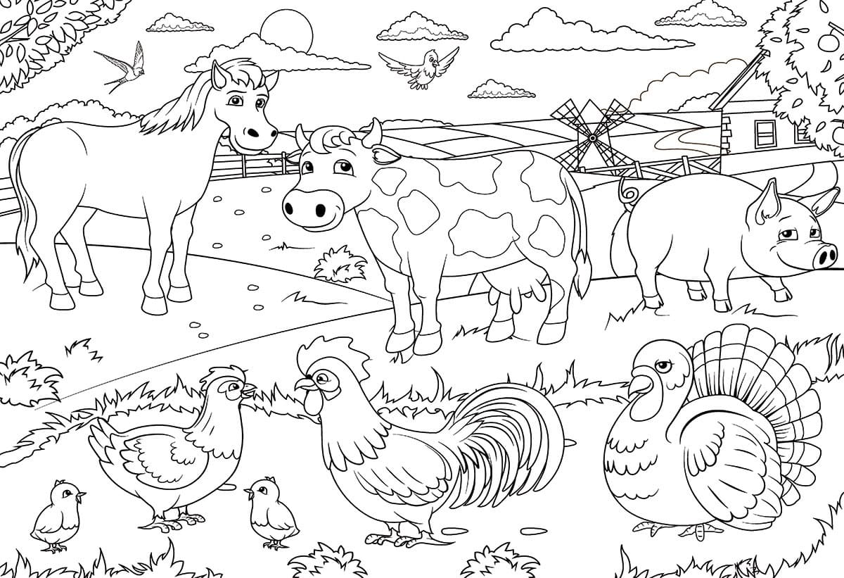 농장 동물 10 출력하여 색칠할 농장 동물의 색칠 페이지