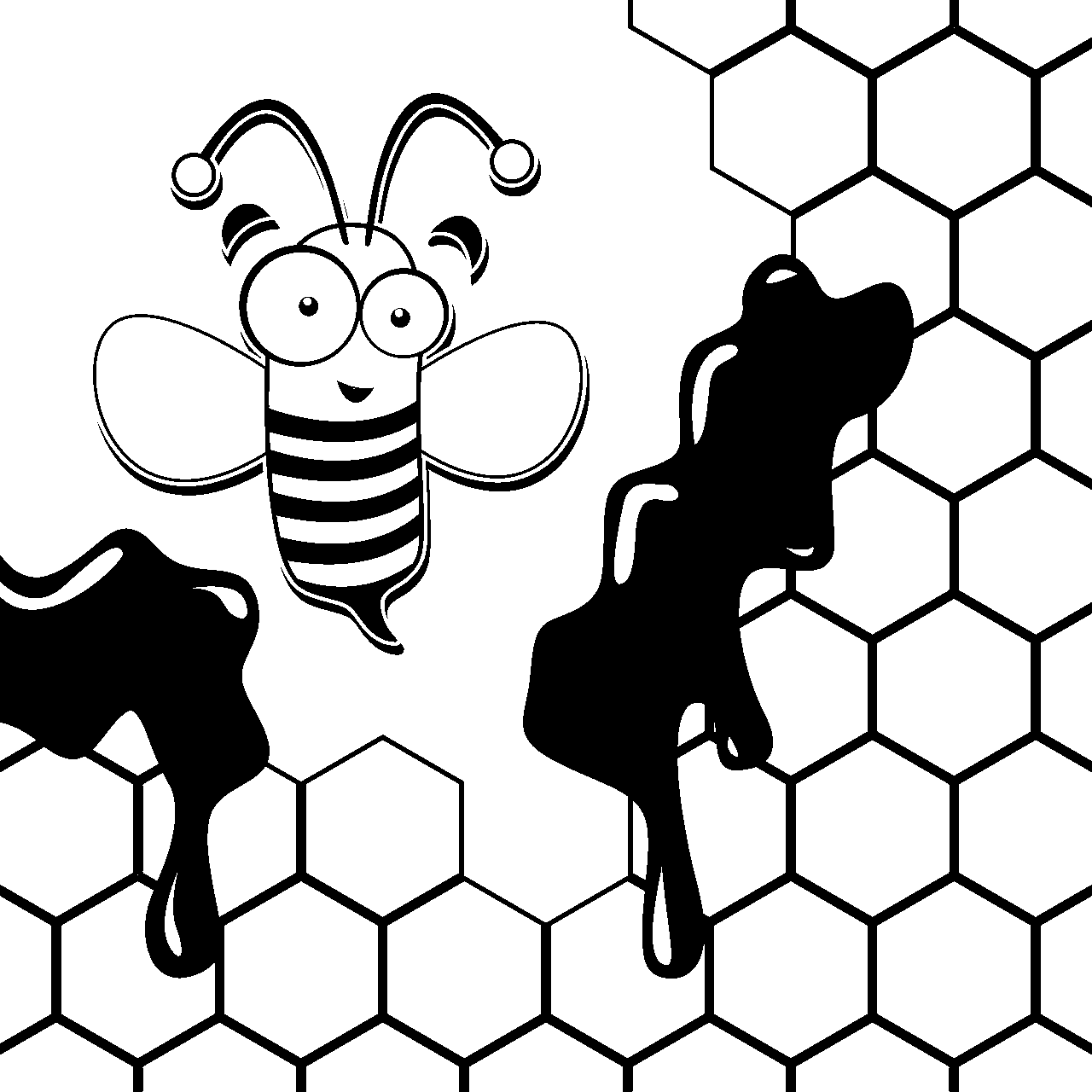 Bee coloring page cartoon style