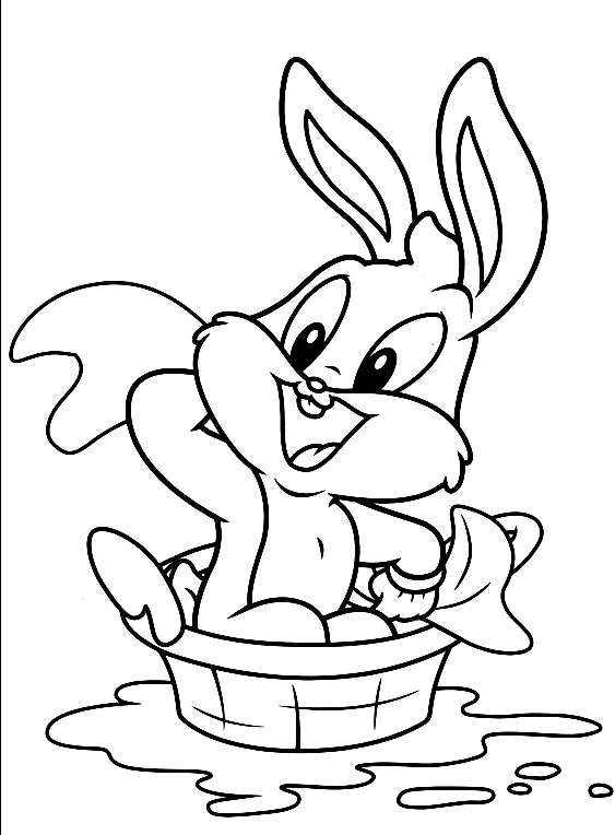 Baby Bugs Bunny washing in the tub (Baby Looney Tunes) to print and color