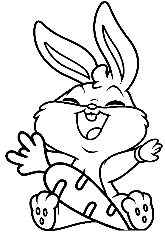 Dessin de Baby Bugs Bunny heureux avec la carotte (Baby Looney Tunes) à imprimer et colorier