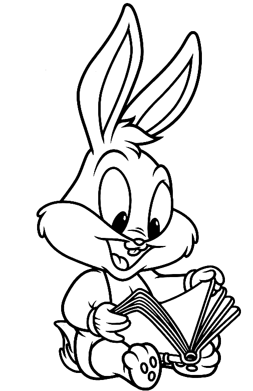 Dessin de Baby Bugs Bunny lisant un livre (Baby Looney Tunes) à imprimer et colorier
