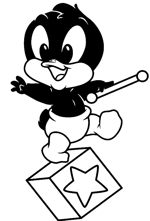 Disegno di Baby Daffy Duck in equilibrio sul cubo giocattolo (Baby Looney Tunes) da stampare e colorare