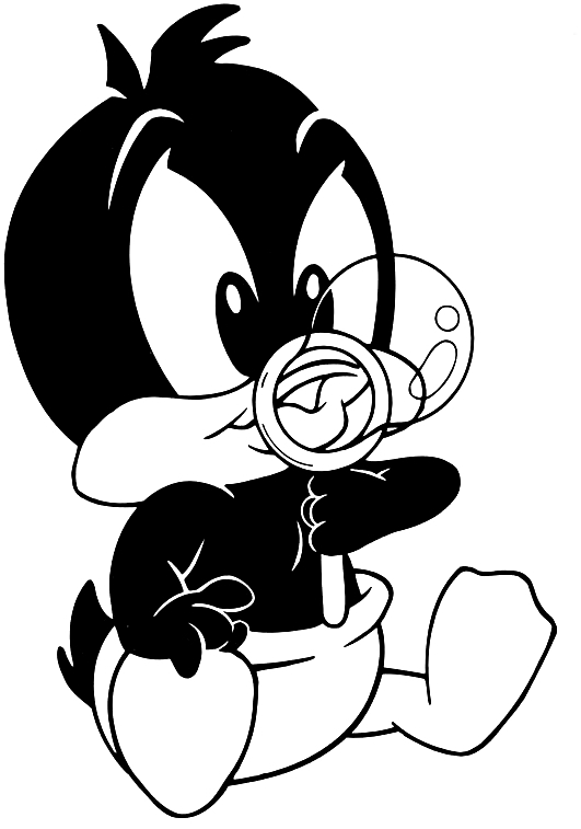 Dibujo de Baby Daffy Duck soplando el globo (Baby Looney Tunes) para imprimir y colorear