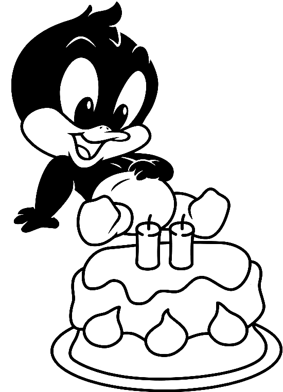 Baby Daffy Duck with the birthday cake (Baby Looney Tunes) to print and color