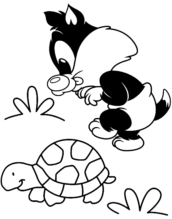Baby Sylvester the cat and the turtle (Baby Looney Tunes) to print and color