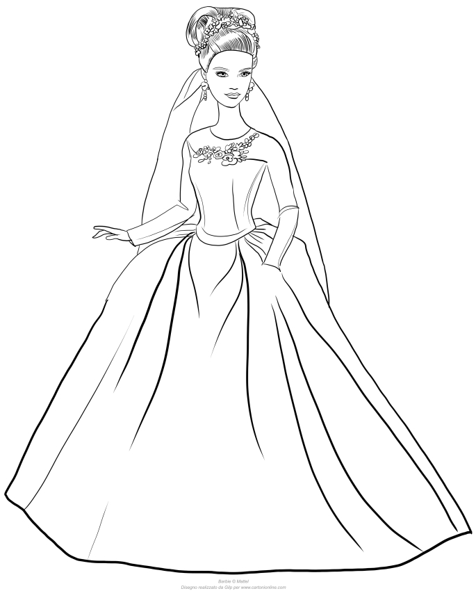 Cinderella Barbie with wedding dress to print and color