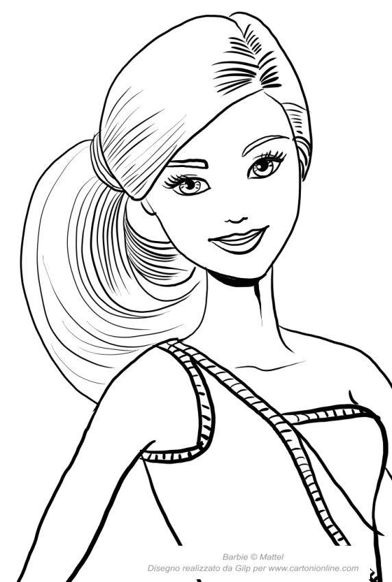 Disegno di Barbie pattinatrice con viso in primo piano da colorare