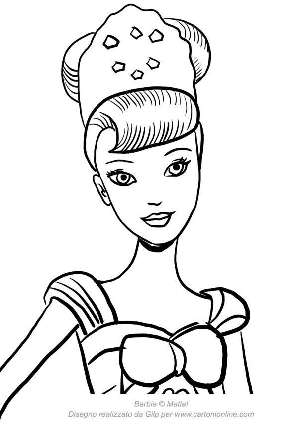 Disegno di Barbie principessa volteggiante con viso in primo piano da stampare e colorare 