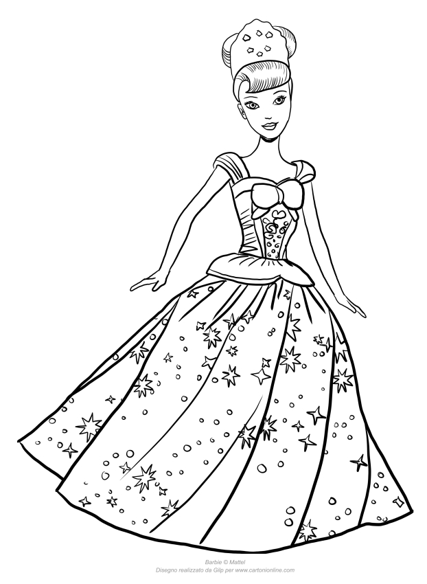 Disegno di Barbie principessa volteggiante da stampare e colorare 