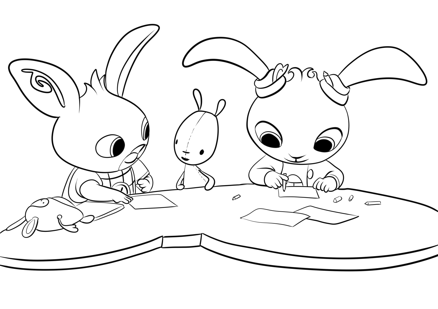Bing, Flop, Coco  coloring page to print and coloring