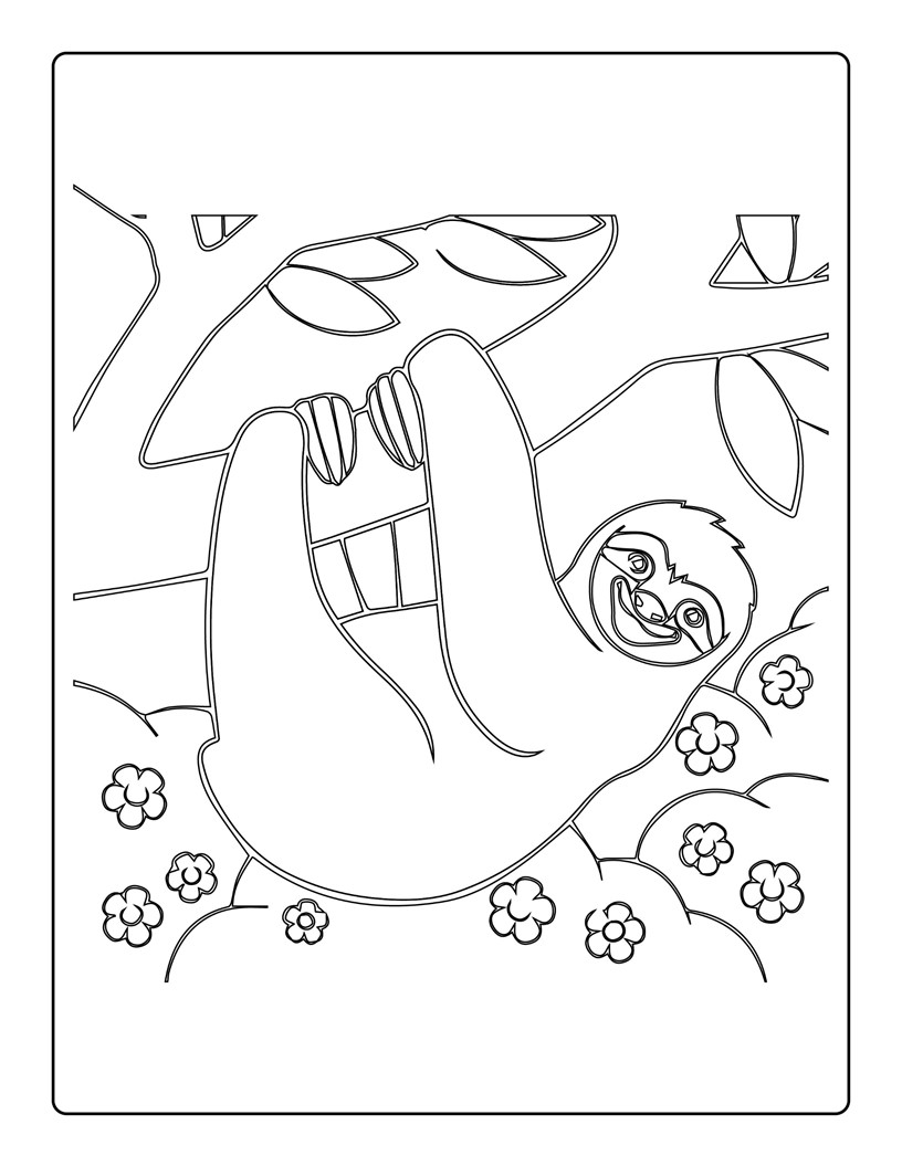 아이들을위한 만화 스타일의 나무 늘보 색칠 페이지