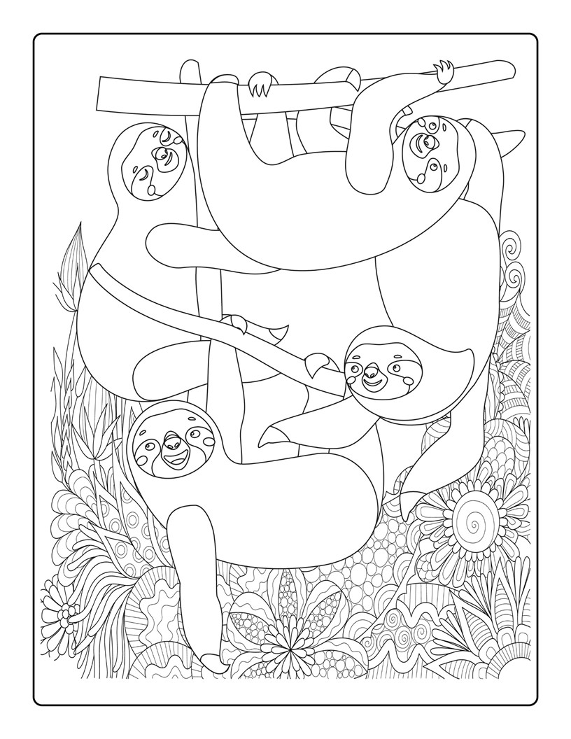 Coloriage de paresseux de style dessin animé pour les enfants