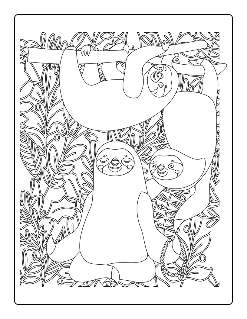 아이들을위한 만화 스타일의 나무 늘보 색칠 페이지