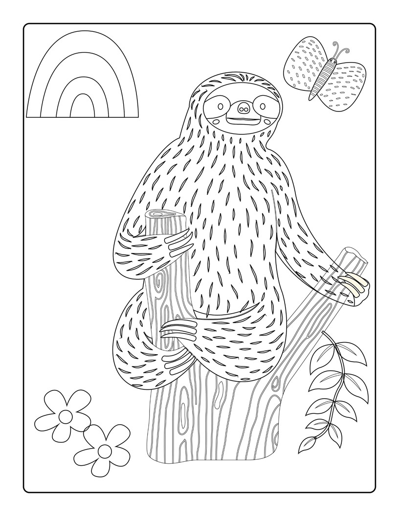 Disegno da colorare di bradipo stile cartoon per bambini