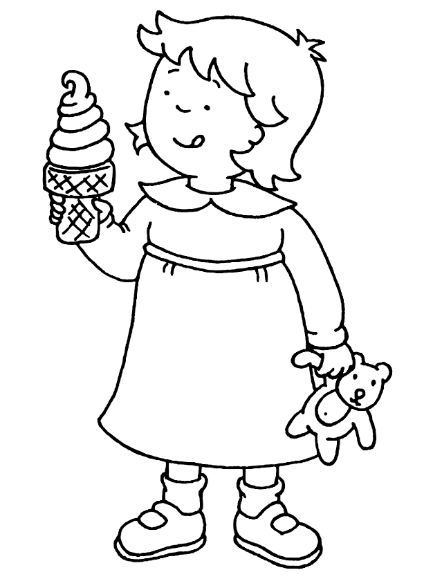 Drawing of Rosie the sister of Caillou to print and color
