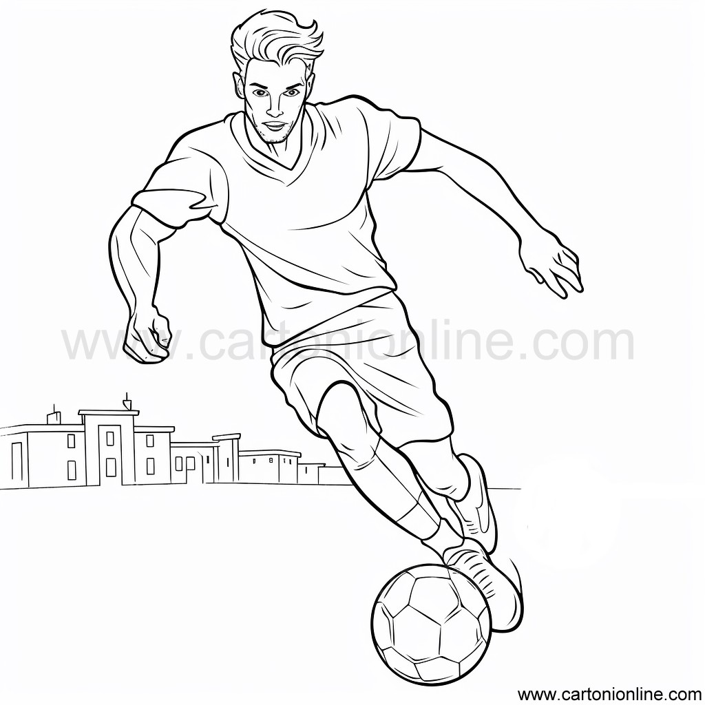 Drawing 07 of soccer player to print and color