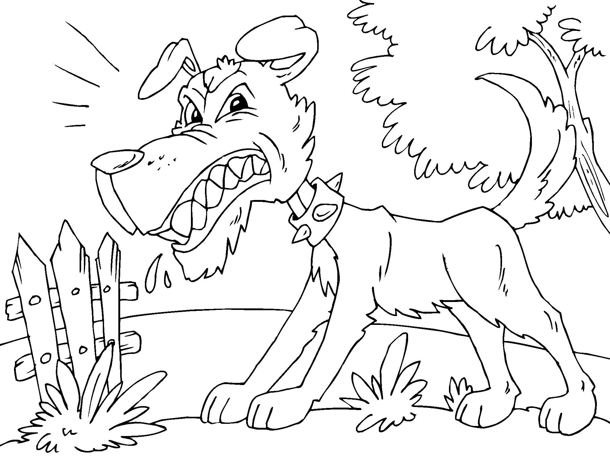 Pagina de colorat pentru copii cu desen animat câine furios