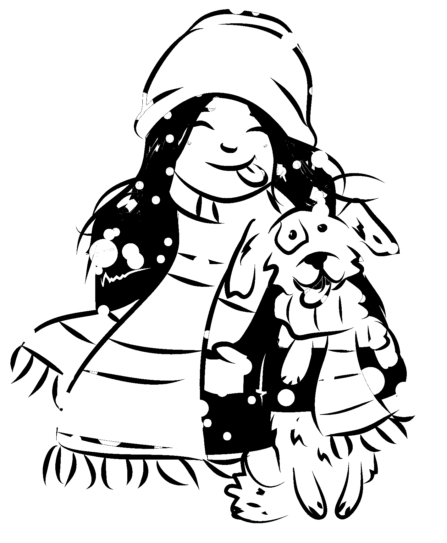 Disegno da colorare di bambina con il suo  cane nella neve