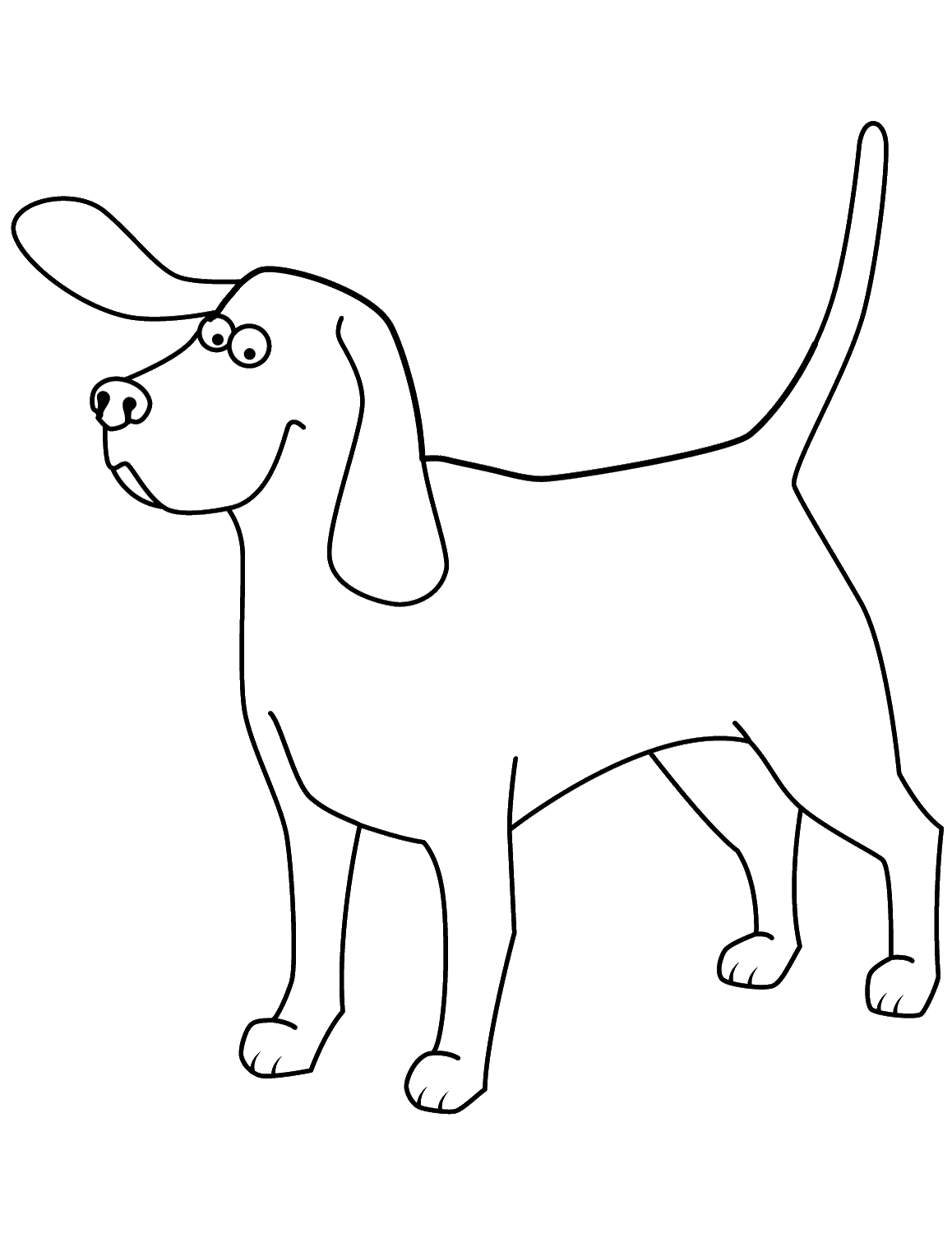 Disegno da colorare di cane Beagle con orecchia alzata stile cartone animato