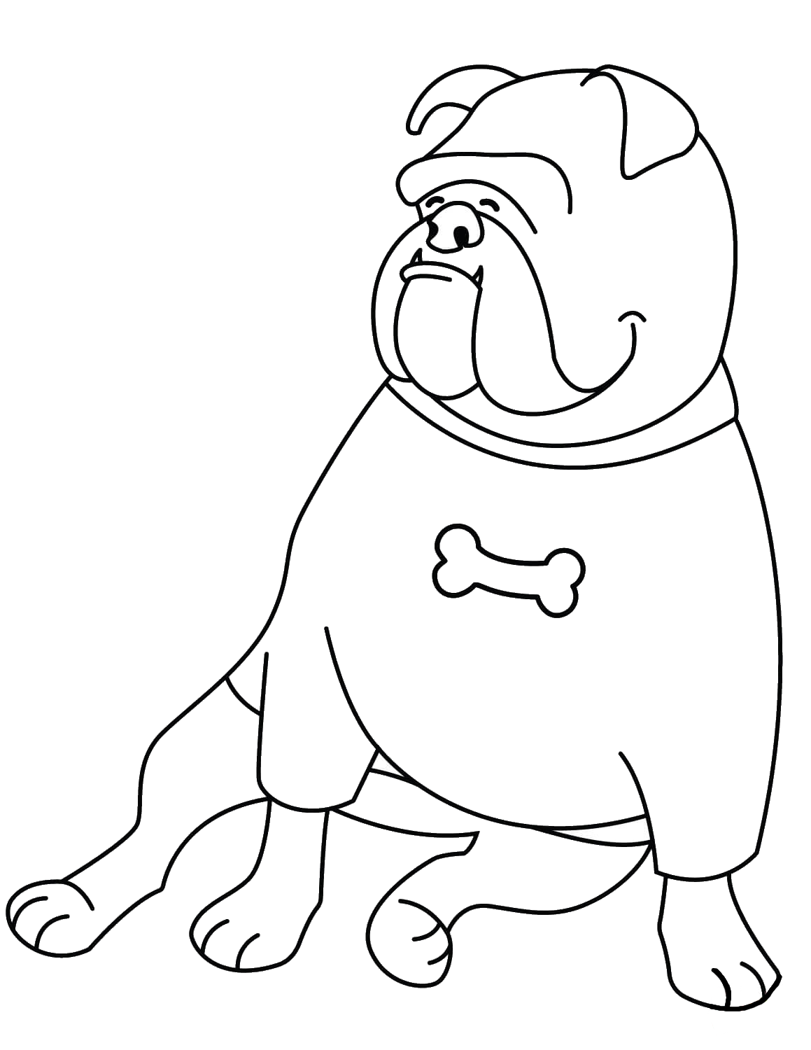 Disegno da colorare di cane bulldog seduto stile cartone animato