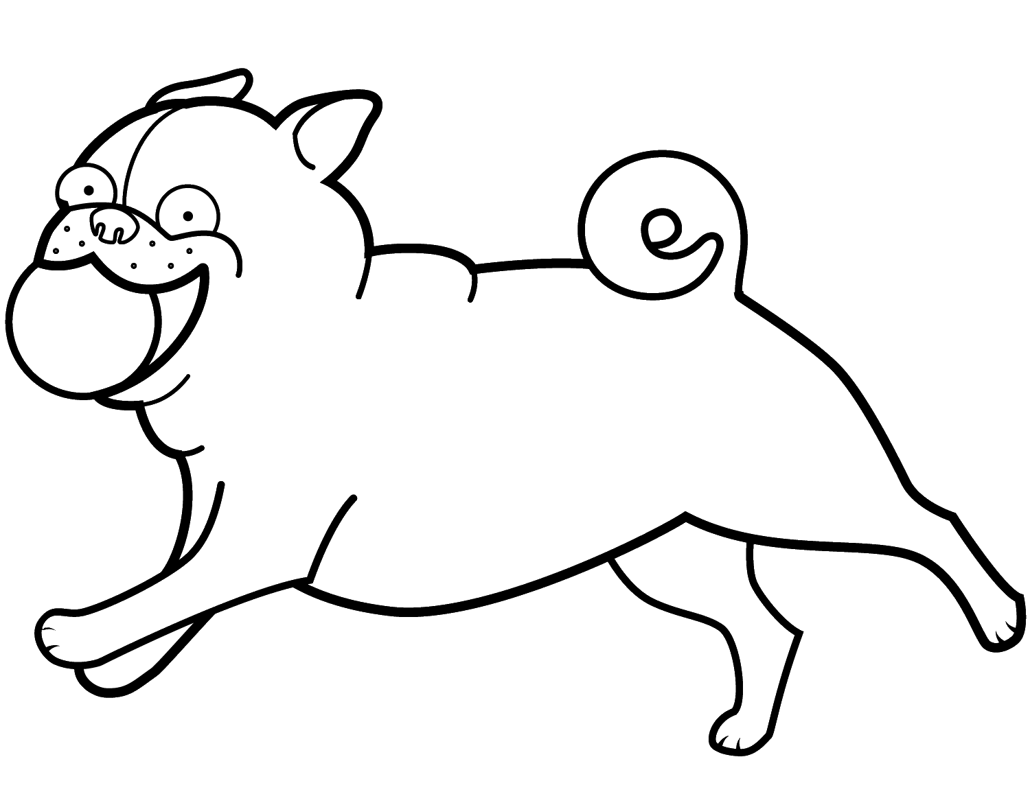 Disegno da colorare di cane Carlino con palla stile cartone animato