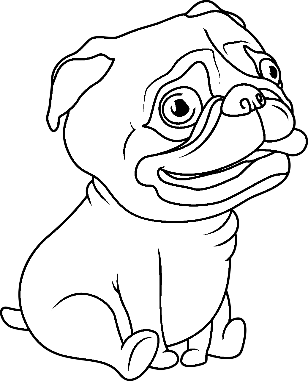 Disegno da colorare di cane Carlino seduto stile cartone animato