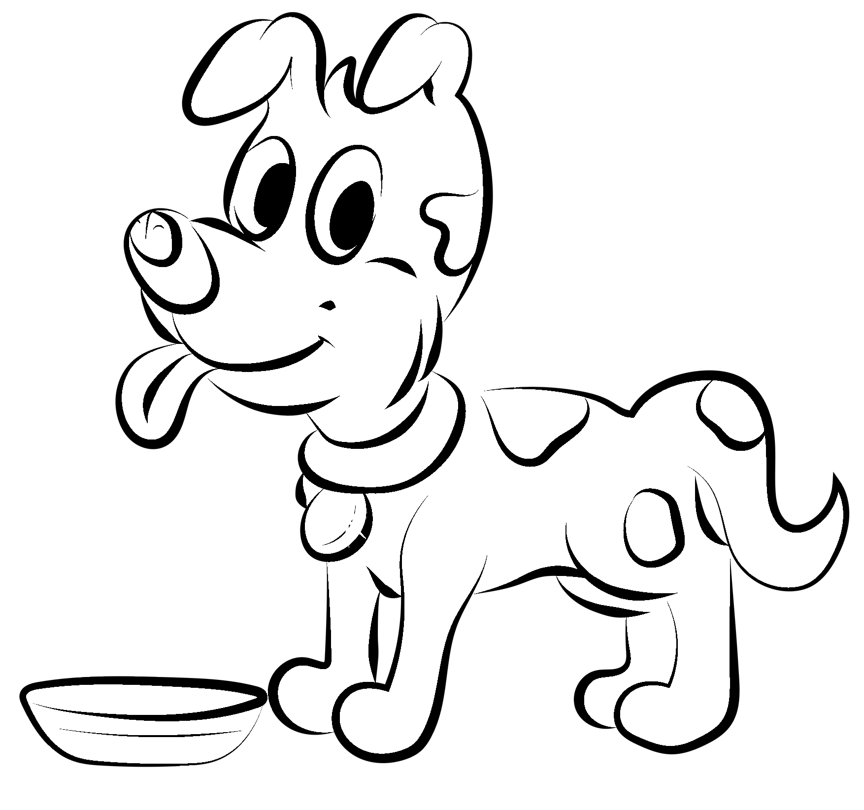 Disegno da colorare di cane con ciotola stile cartone animato