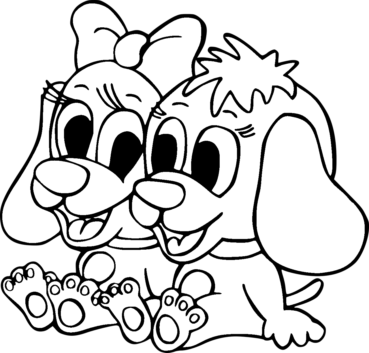 Disegno da colorare di coppia di cuccioli di carini carini stile cartone animato
