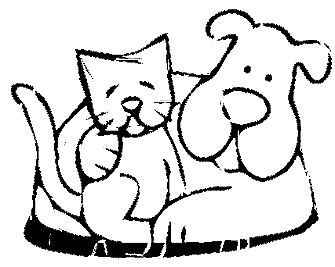 Disegno da colorare di cane e gatto amici stile cartone animato