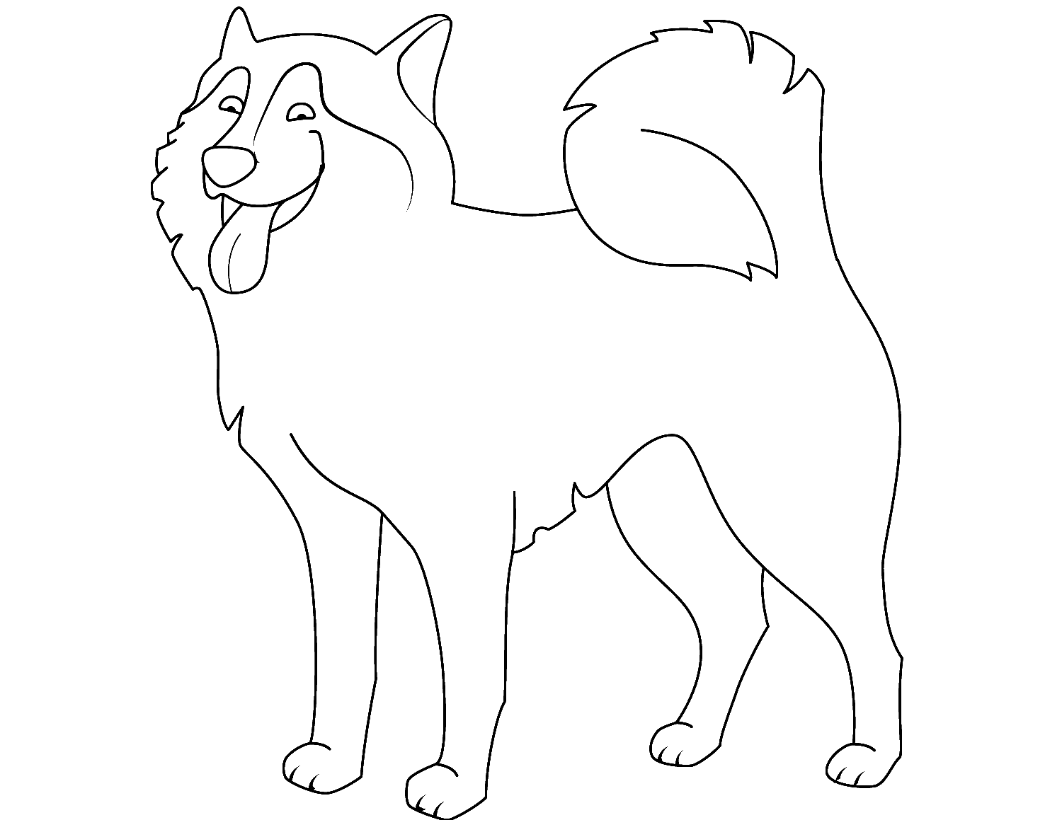 幸せなハスキー犬の漫画スタイルのぬり絵絵