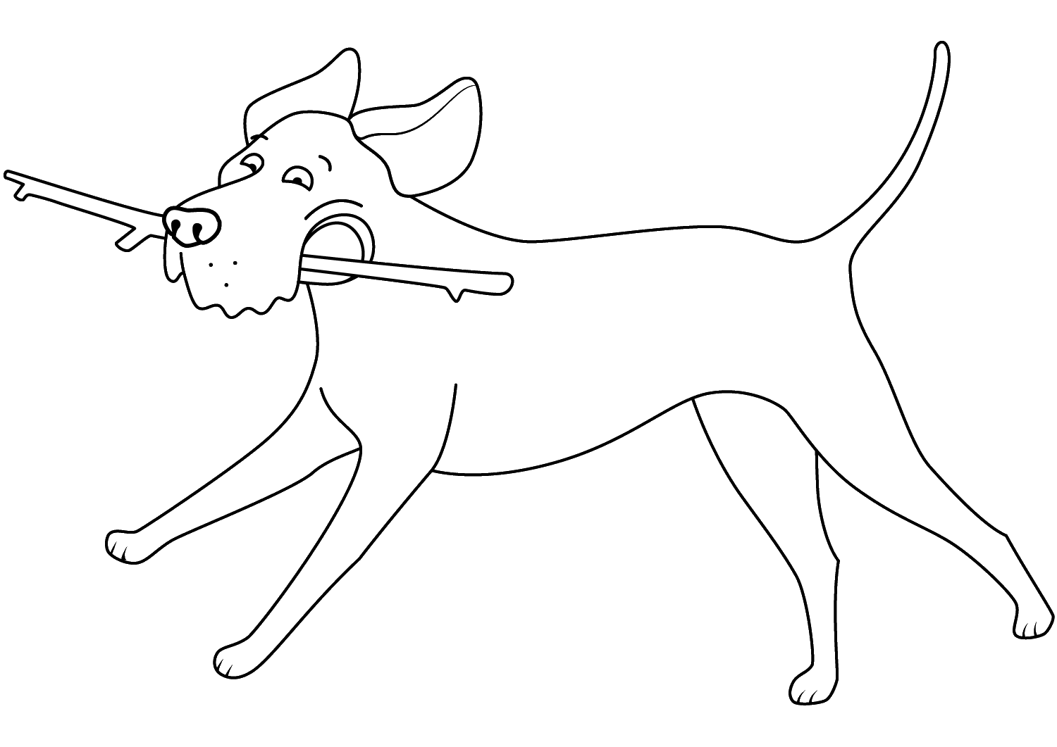 Disegno da colorare di cane Labrador Retriever che corre con bastone stile cartone animato