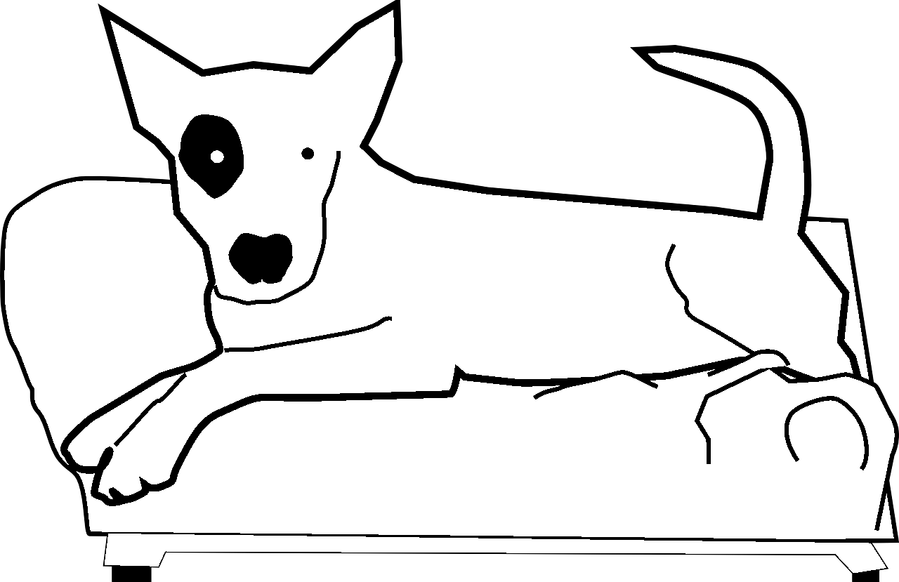 ソファに犬のぬり絵を描く