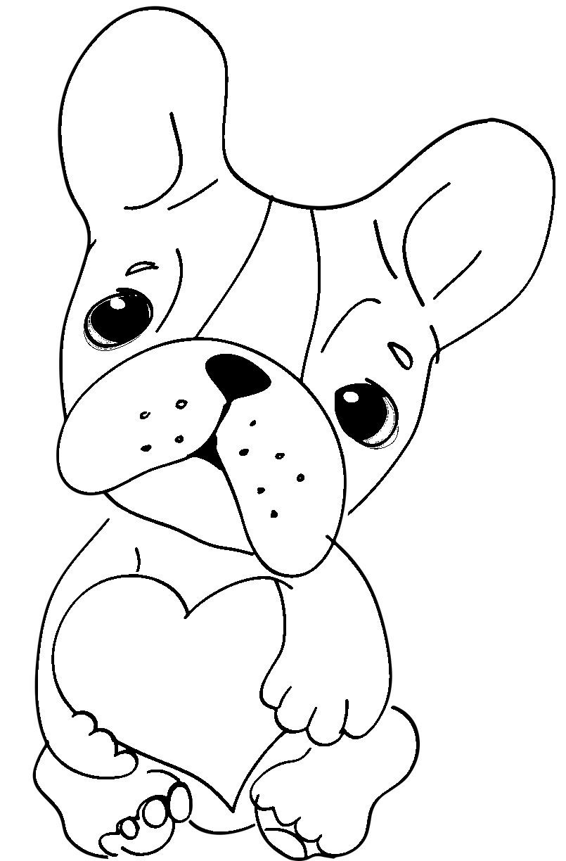 Página para colorear de perro kawaii con corazoncitos