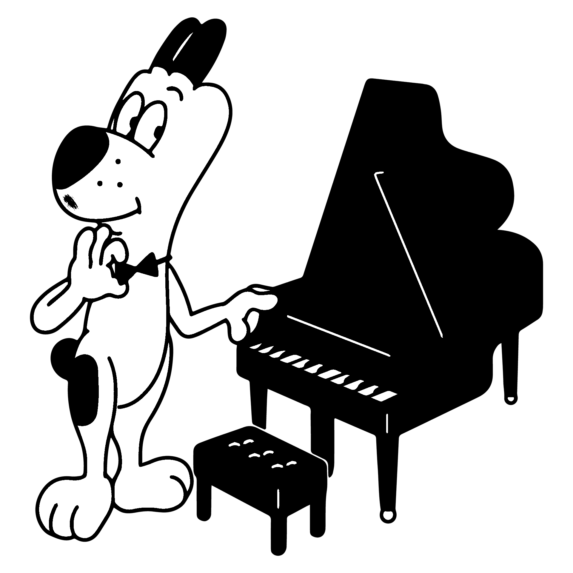 Disegno da colorare di cane al pianoforte stile umoristico