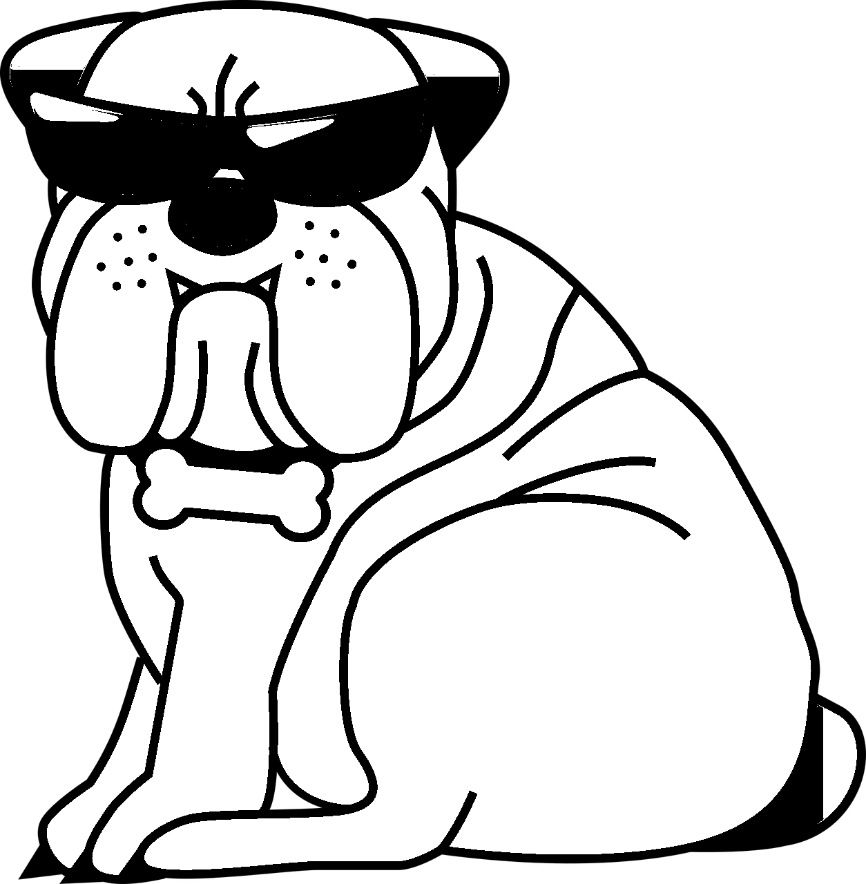 Disegno da colorare di cane umoristico bulldog con occhiali scuri