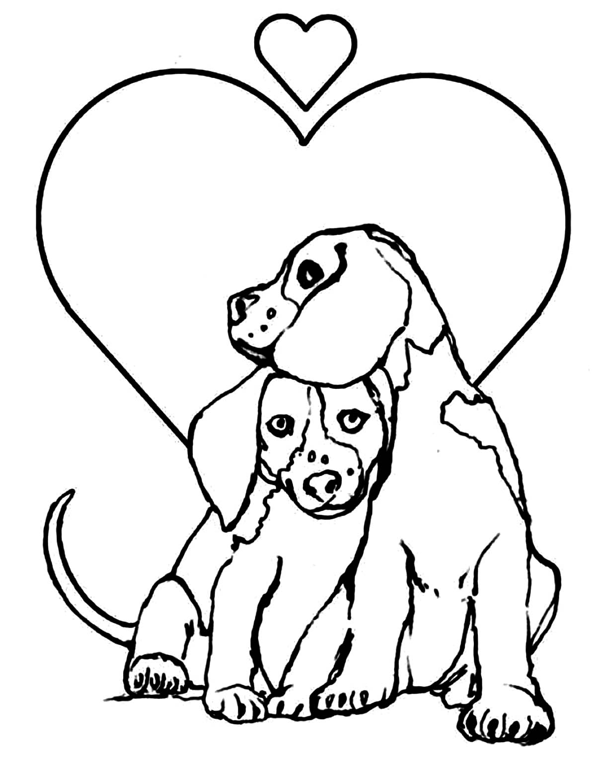 Disegno da colorare di cani beagle innamorati 