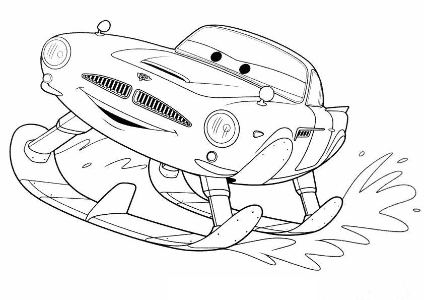 Disegno di Cars 2 con Finn McMissile che plana sull'acqua da stampare e colorare 