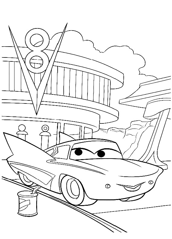 Disegno di Cars con Flo la Cadillac Eldorado da stampare e colorare 