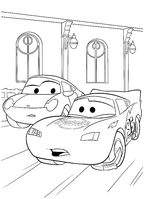 Disegno di Cars con Sally Carrera e Saetta McQueen da stampare e colorare 