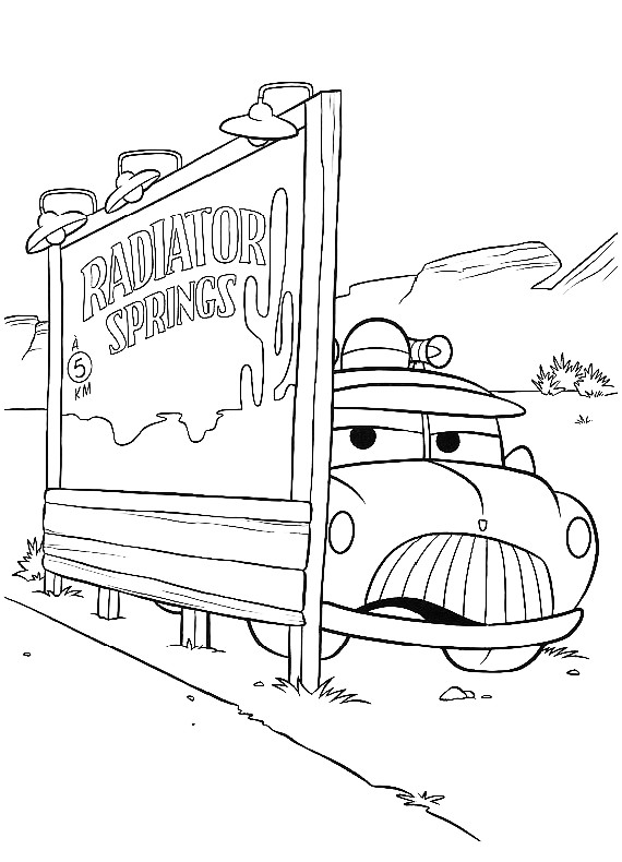 Dibujo de Coches con Sheriff detrás de la valla publicitaria para imprimir y pintar