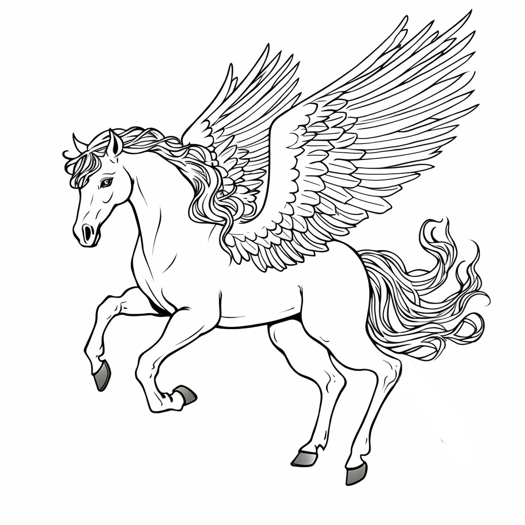 رسم 03 حصان مجنح للطباعة والتلوين