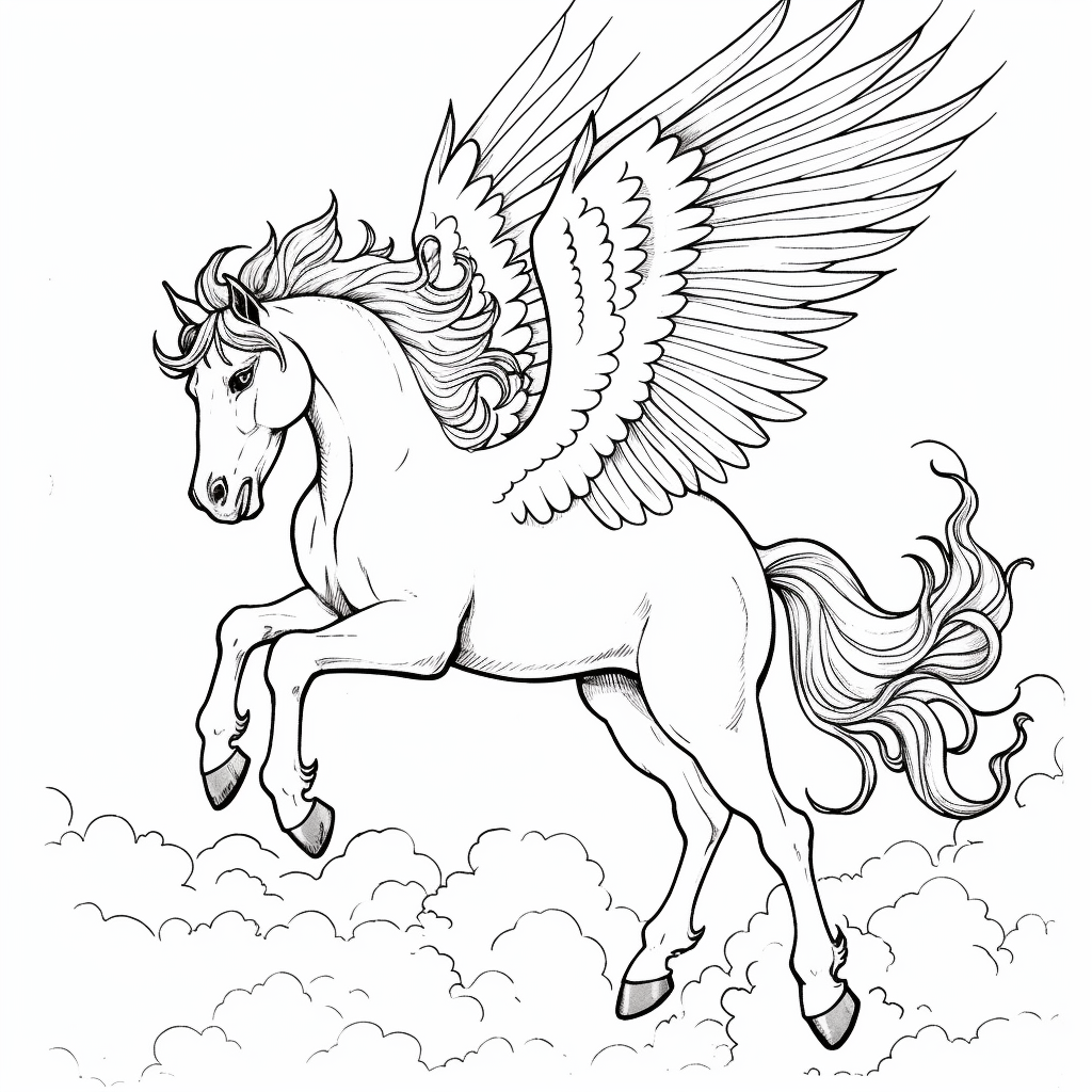 Winged horse drawing 04 to print and color