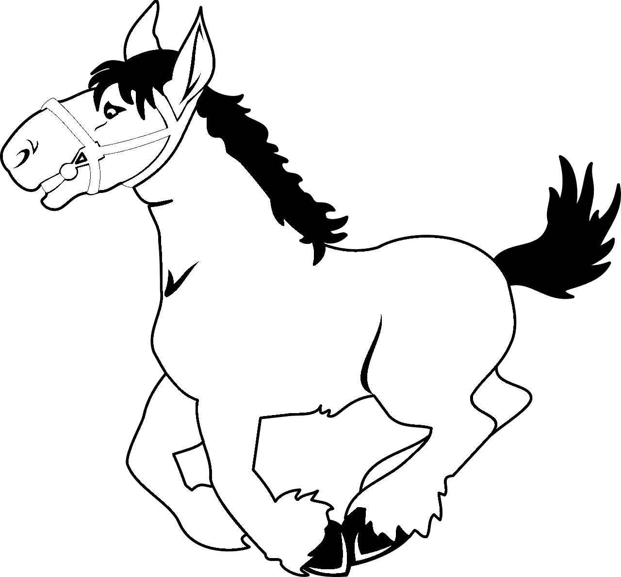 Coloring page of galloping horse cartoon style