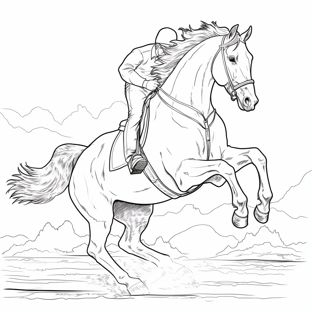 Dibujo 01 de caballo saltando para imprimir y pintar