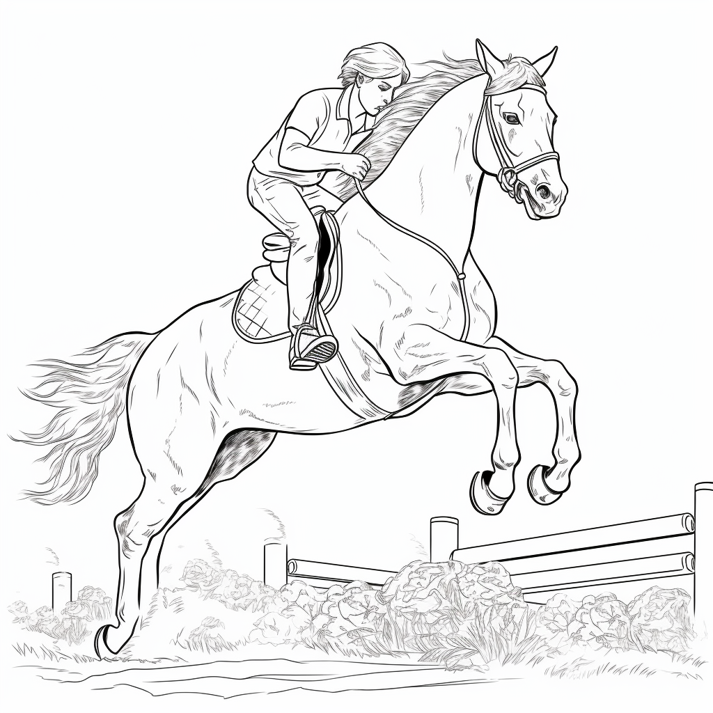 Dibujo 03 de caballo saltando para imprimir y pintar