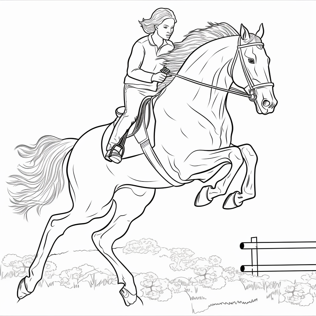 Dibujo 04 de caballo saltando para imprimir y pintar